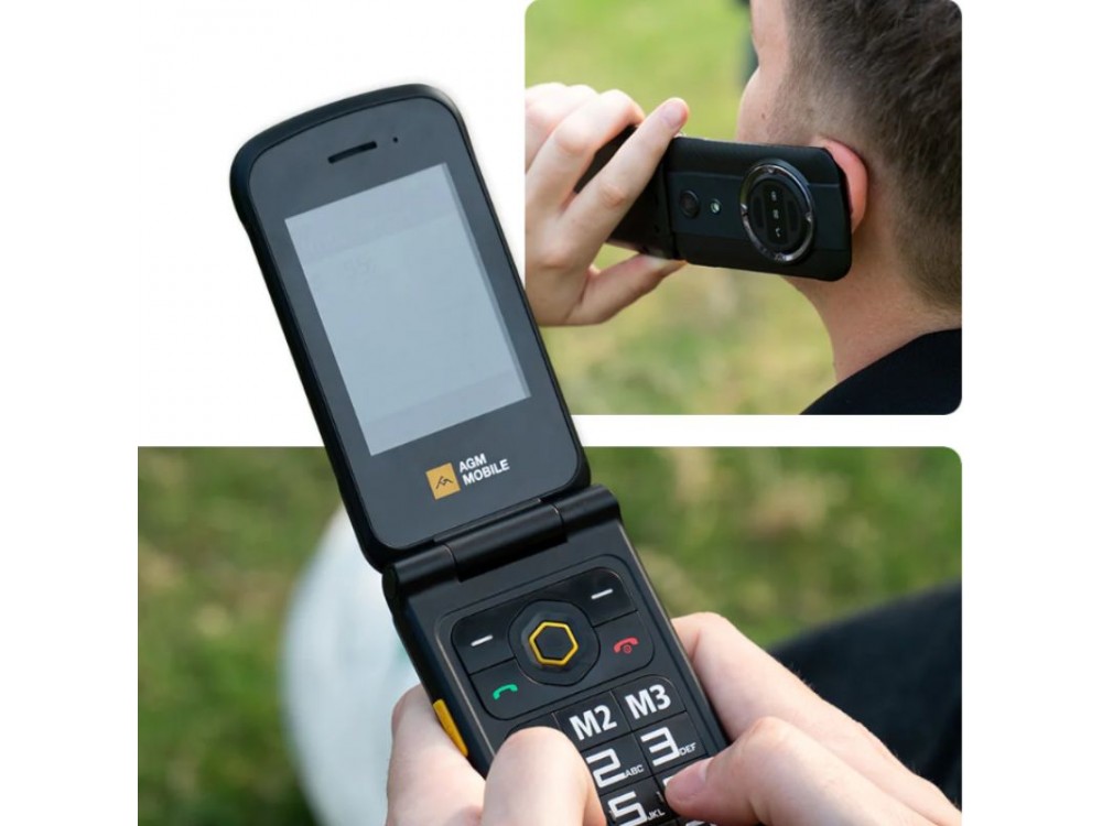 AGM M8 FLIP Waterproof mobile phone, MIL-STD-810H, Dual Sim, 2.8" screen, SOS compatible with hearing aids, Black