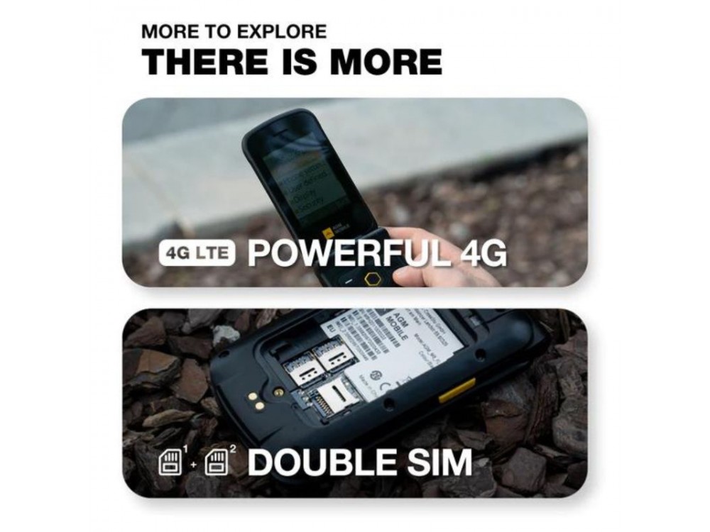 AGM M8 FLIP Waterproof mobile phone, MIL-STD-810H, Dual Sim, 2.8" screen, SOS compatible with hearing aids, Black