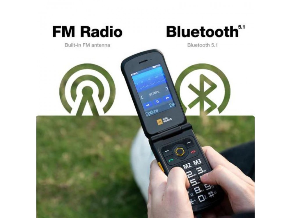 AGM M8 FLIP Waterproof mobile phone, MIL-STD-810H, Dual Sim, 2.8" screen, SOS compatible with hearing aids, Black