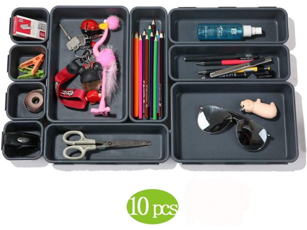 AJ 10-Pack Drawer Organiser System, Κουτιά οργάνωσης Συρταριού & Γραφείου, Σετ των 10τμχ, Black