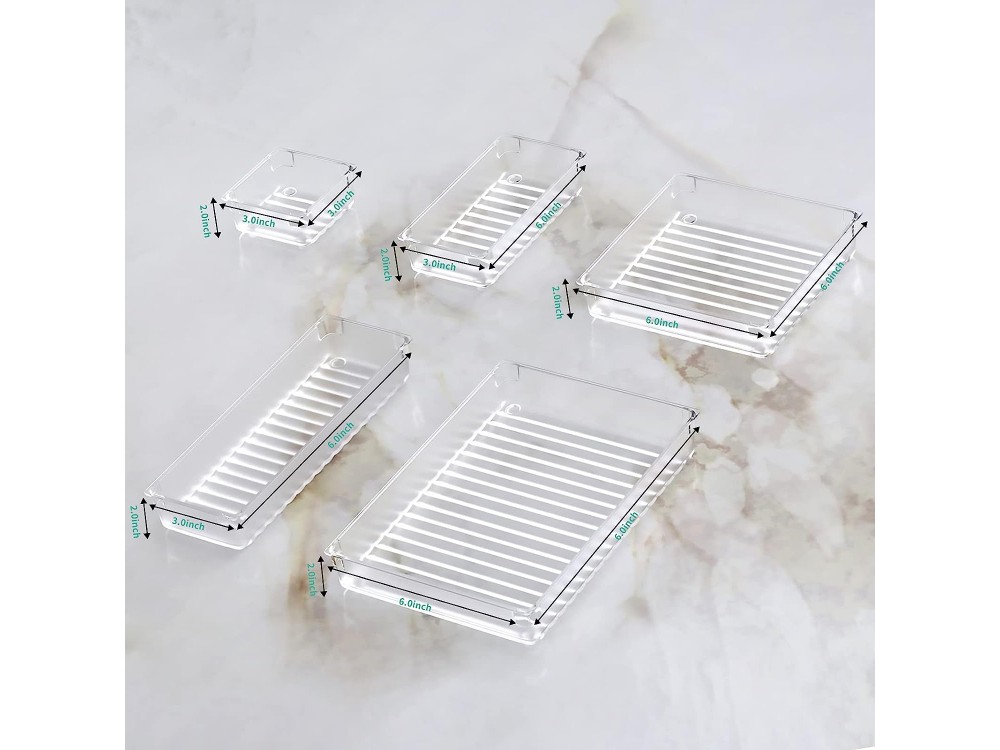 AJ 16-Pack Drawer Organiser System, Κουτιά οργάνωσης συρταριού, Σετ των 16τμχ (5 Μεγέθη)