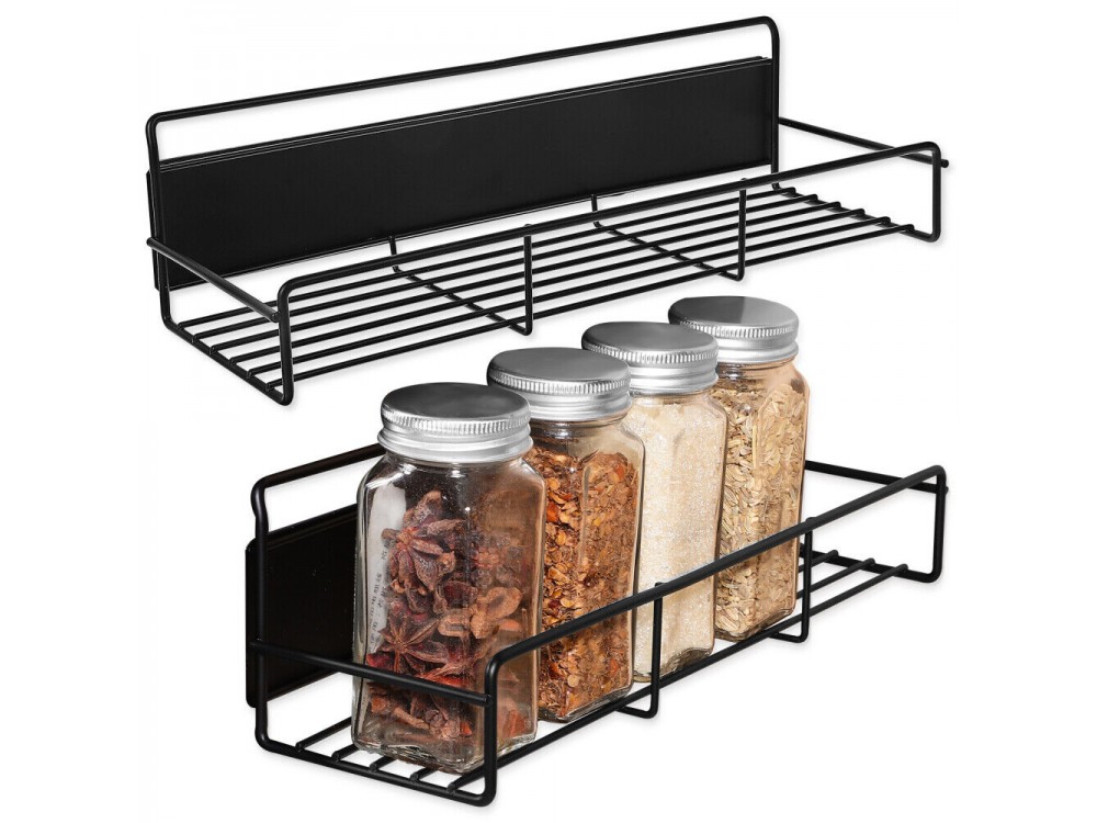 AJ 2-Tier Magnetic Spice Rack, Magnetic Spice & Herb Rack, Set of 2, Black