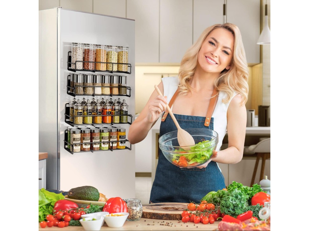 AJ 2-Tier Magnetic Spice Rack, Ράφι Μπαχαρικών & Βοτάνων Μαγνητικό, Σετ των 2, Black