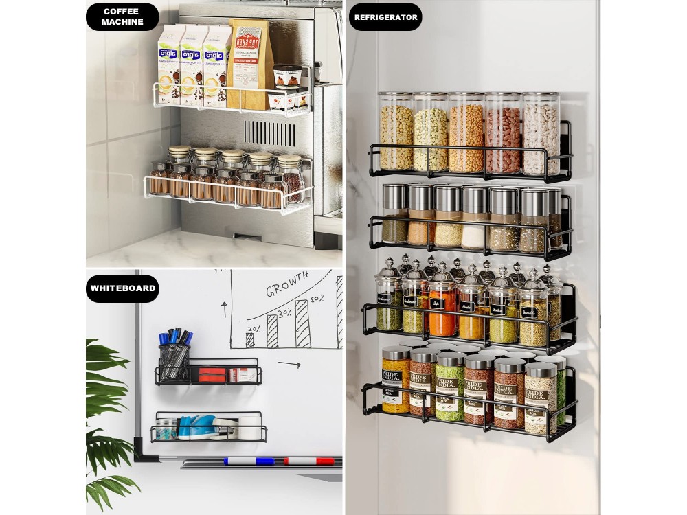 AJ 2-Tier Magnetic Spice Rack, Ράφι Μπαχαρικών & Βοτάνων Μαγνητικό, Σετ των 2, Black