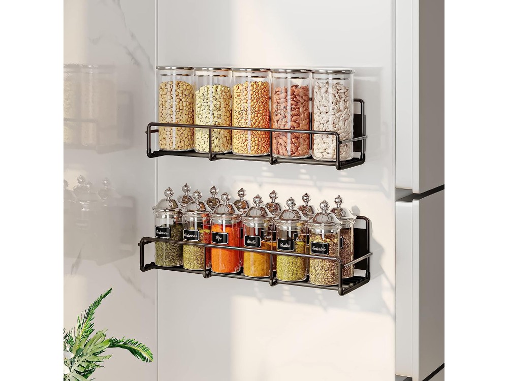 AJ 2-Tier Magnetic Spice Rack, Ράφι Μπαχαρικών & Βοτάνων Μαγνητικό, Σετ των 2, Black