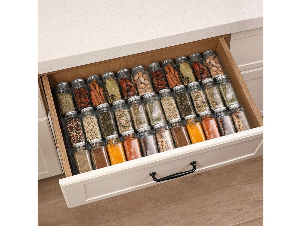 AJ 24-Pack Spice Jars with Labels, Θήκες Μπαχαρικών Γυάλινες με Καπάκια από Μέταλλο, Σετ των 24τμχ με Ετικέτες & Χωνί