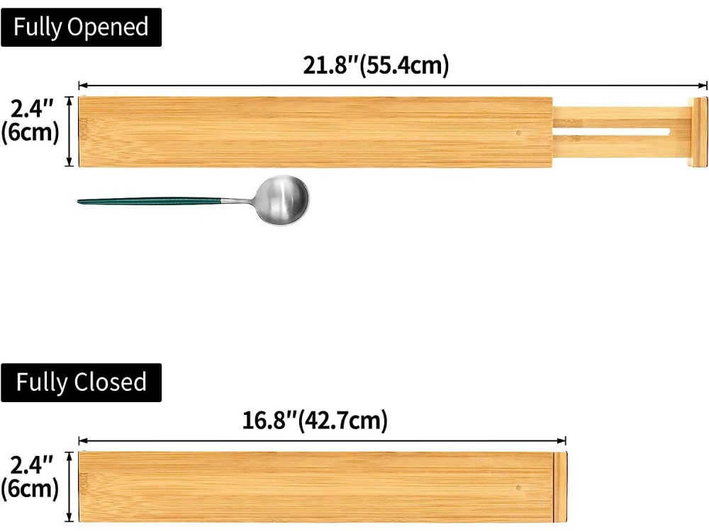 AJ 4-Pack Bamboo Drawer Dividers, Επεκτεινόμενα Διαχωριστικά Συρταριού από Μπαμπού, Σετ των 4τμχ L 43-56 x 6cm