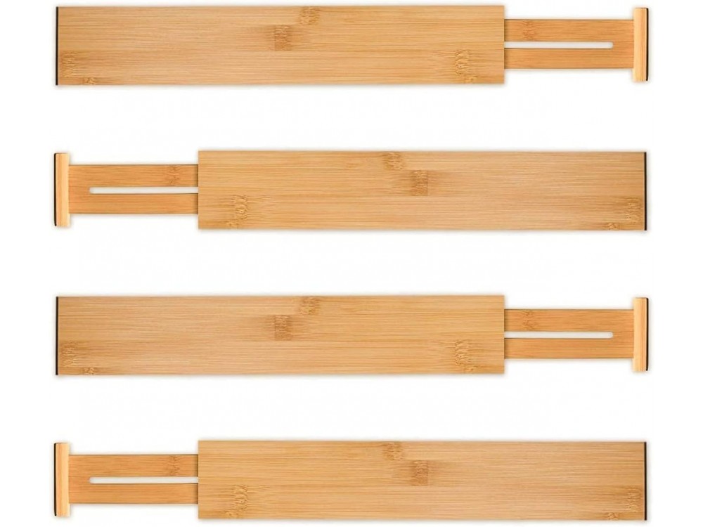 AJ 4-Pack Bamboo Drawer Dividers, Επεκτεινόμενα Διαχωριστικά Συρταριού από Μπαμπού, Σετ των 4τμχ L 43-56 x 6cm