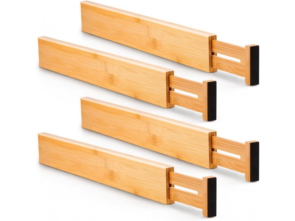 AJ 4-Pack Bamboo Drawer Dividers, Επεκτεινόμενα Διαχωριστικά Συρταριού από Μπαμπού, Σετ των 4τμχ L 43-56 x 6cm