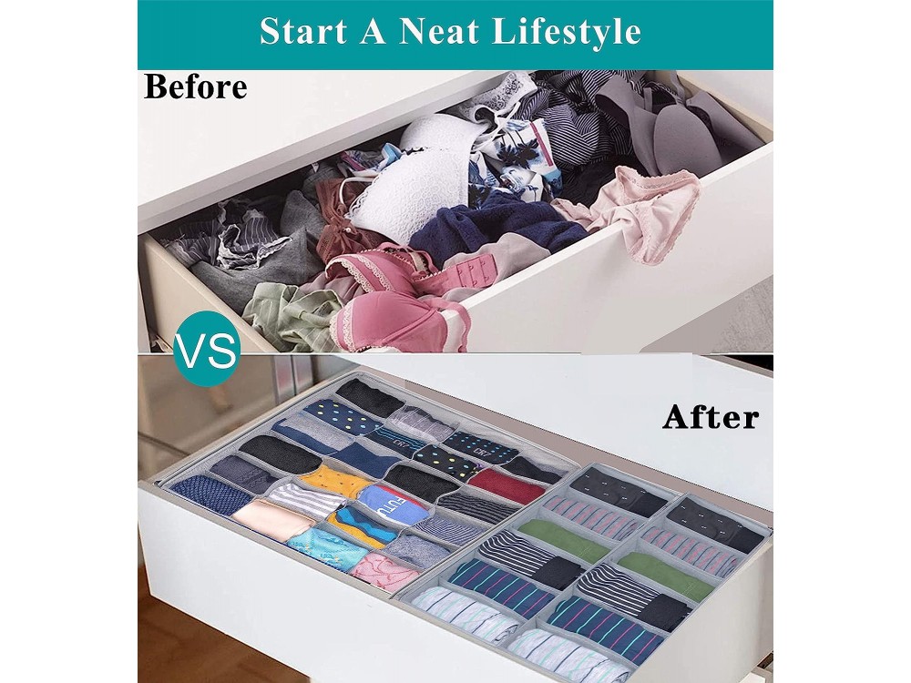 AJ 4-Pack Underwear Drawer Organiser Divider, Θήκη Αποθήκευσης για Εσώρουχα & οργάνωσης συρταριού, Σετ των 4τμχ, Dark Grey