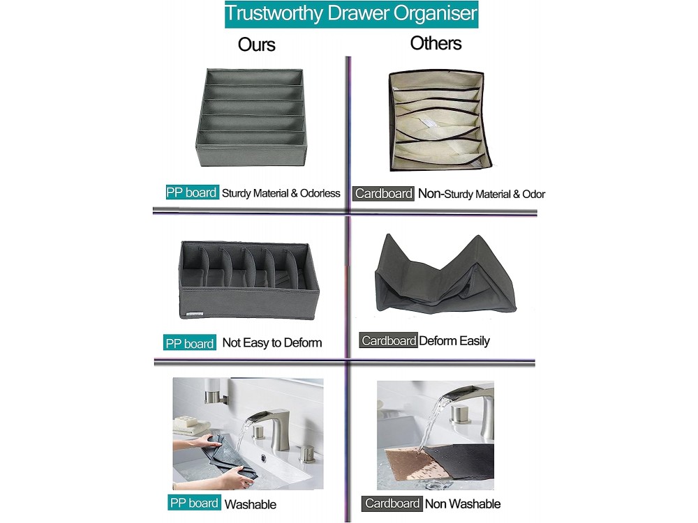 AJ 4-Pack Underwear Drawer Organizer Divider, Underwear Storage & Drawer Organizer, Set of 4, Dark Gray