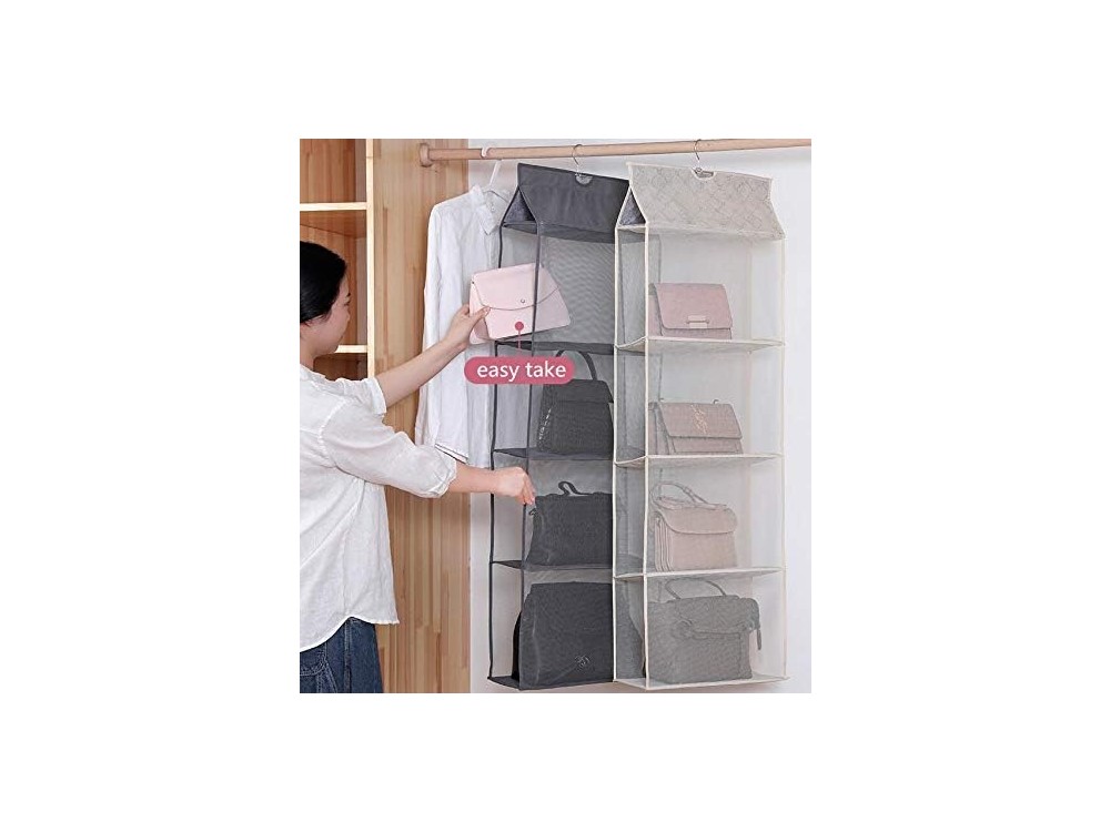 AJ 4-Tier Hanging Purse Organizer for Closet, Κρεμαστή Θήκη Οργάνωσης Ντουλάπας για Τσάντες κ.α. 120 x 40 x 16cm, Grey