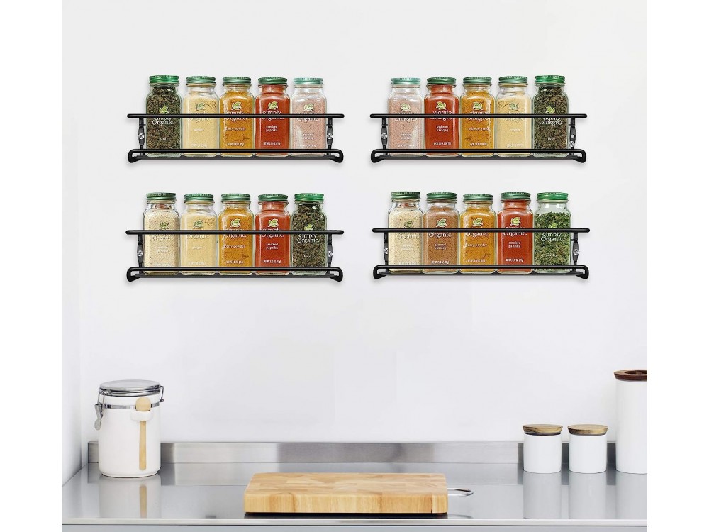 AJ 4-Tier Spice Rack, Ράφι Μπαχαρικών & Βοτάνων, Σετ των 4, Black