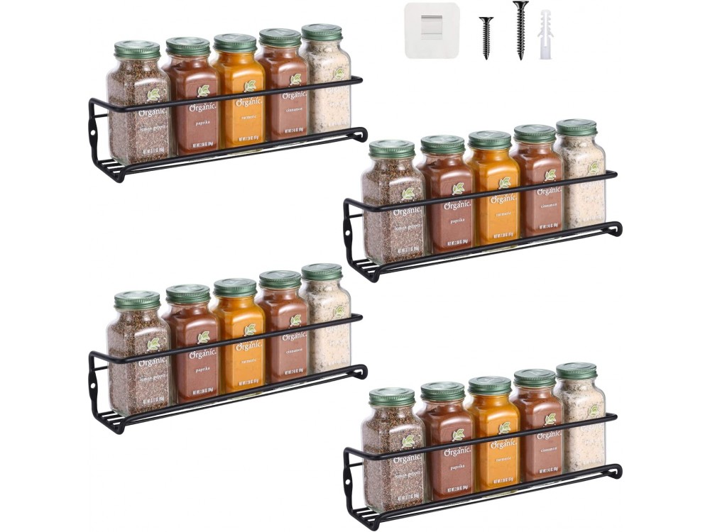 AJ 4-Tier Spice Rack, Spice & Herb Rack, Set of 4, Black