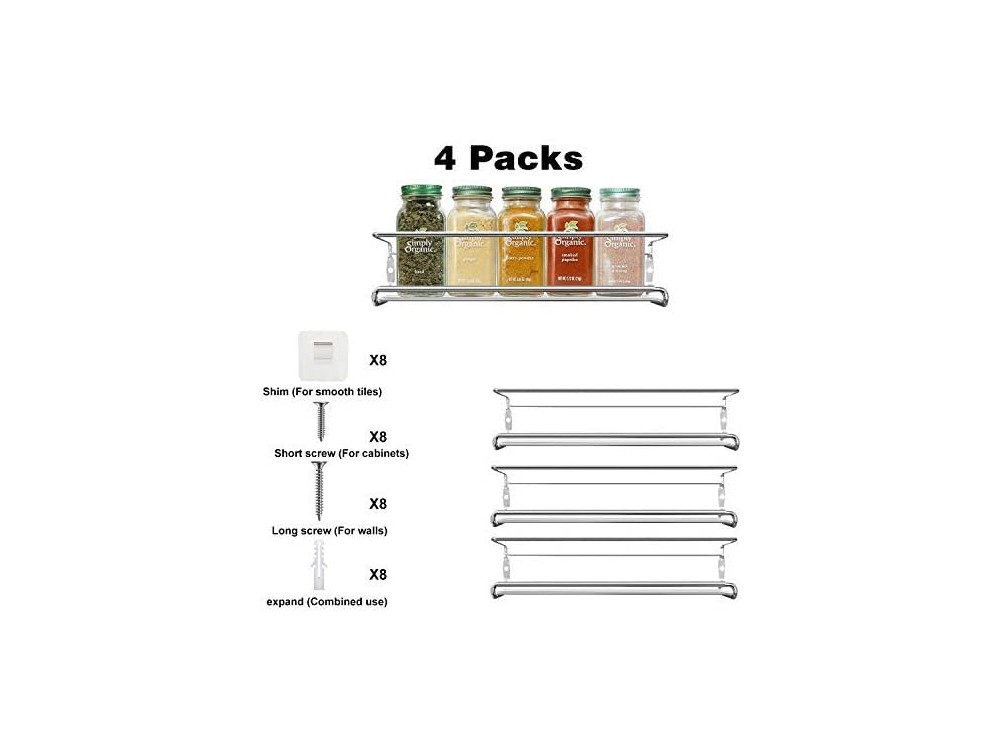 AJ 4-Tier Spice Rack, Ράφι Μπαχαρικών & Βοτάνων, Σετ των 4, Silver