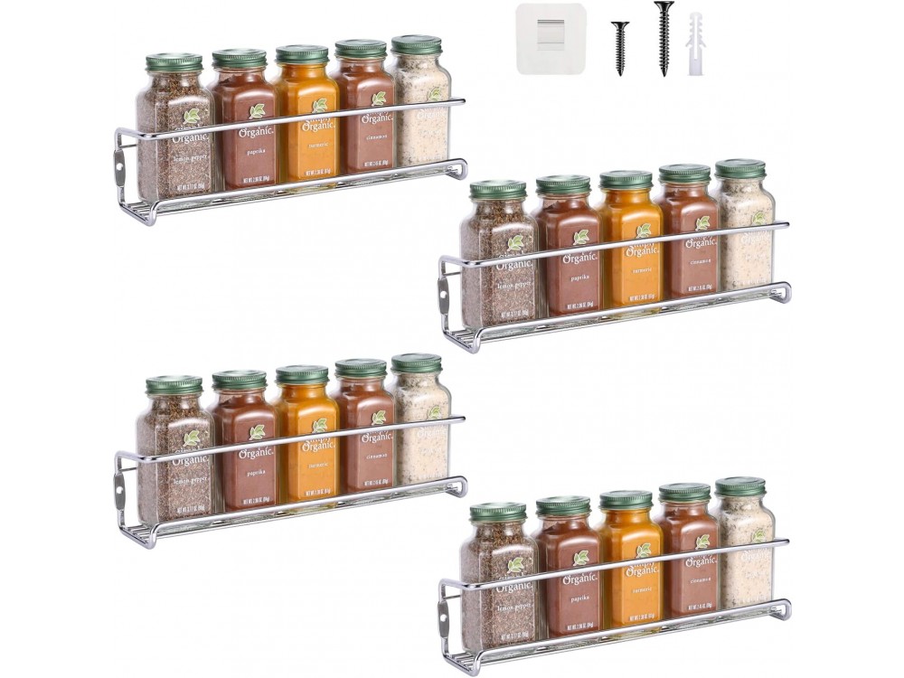 AJ 4-Tier Spice Rack, Ράφι Μπαχαρικών & Βοτάνων, Σετ των 4, Silver