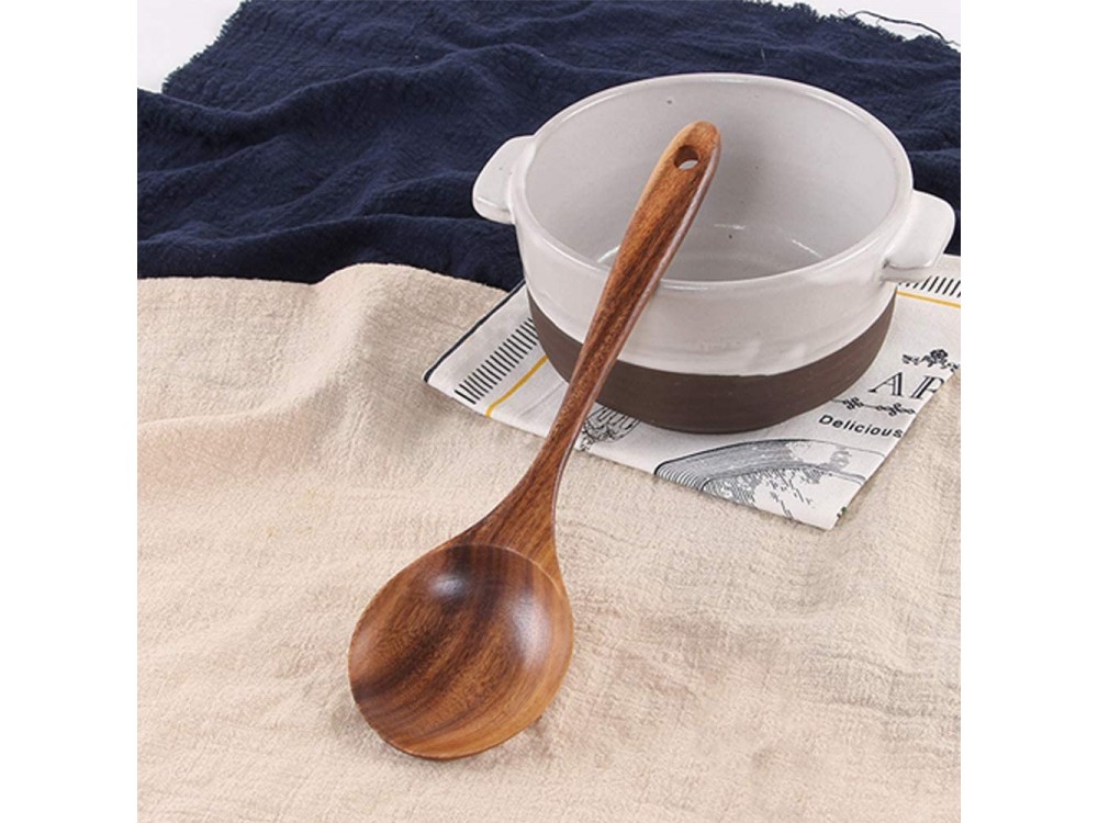 AJ 5-Pack Luxury Wooden Kitchen Eshers, Acacia Kitchen Utensils Set, 5pc Set, Natural Brown