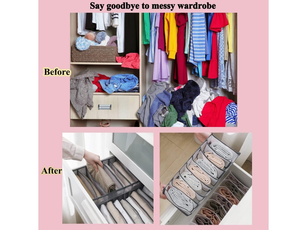 AJ 5-Pack Wardrobe Clothes Organizer, Θήκη Αποθήκευσης για Ρούχα & Εσώρουχα Υφασμάτινη, Σετ των 5, Grey