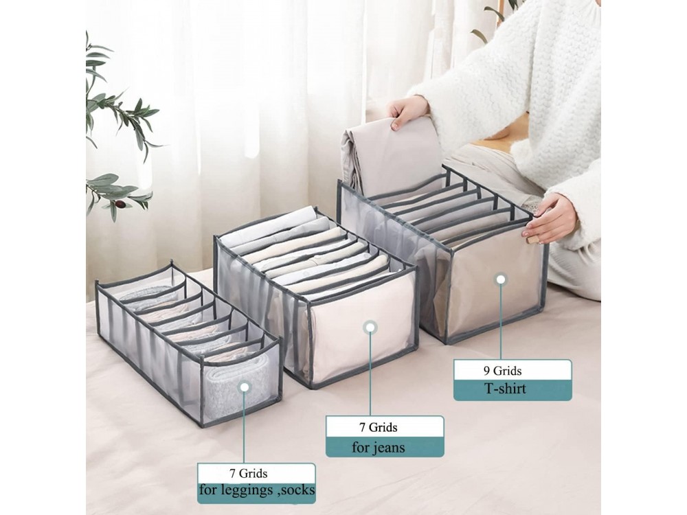 AJ 5-Pack Wardrobe Clothes Organizer, Storage Case for Clothes & Underwear Fabric, Set of 5, Grey