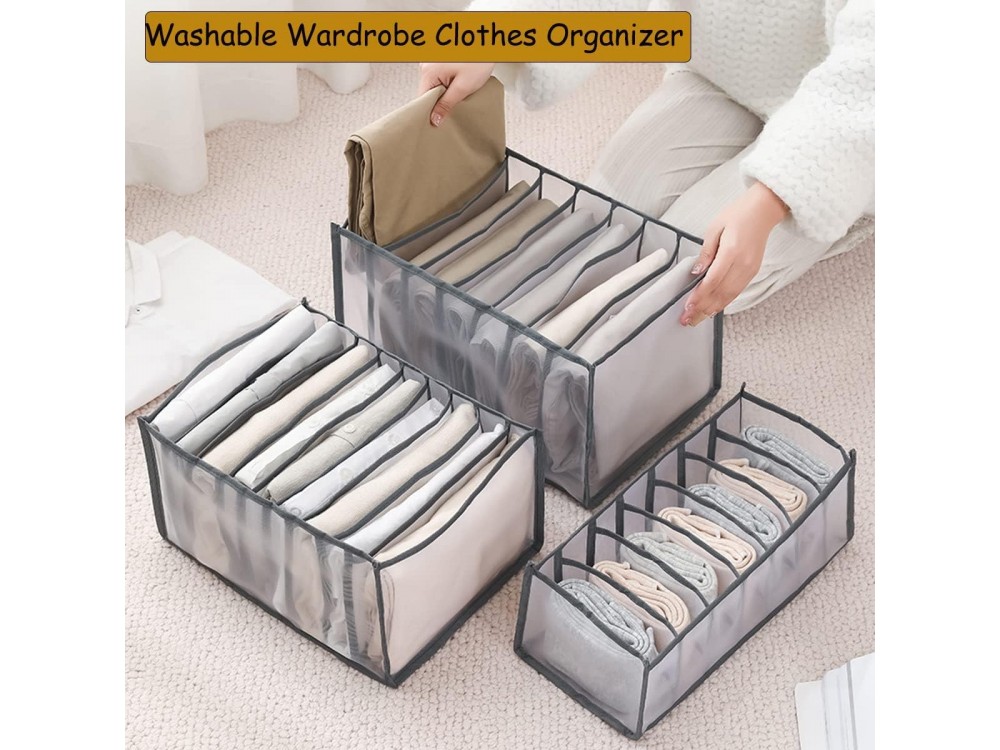 AJ 5-Pack Wardrobe Clothes Organizer, Storage Case for Clothes & Underwear Fabric, Set of 5, Grey