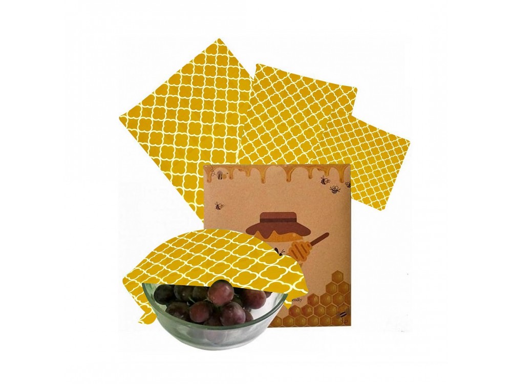 AJ 6-Pack Beeswax Food Wrap Organic, Κερομάντηλα Τροφίμων Σετ των 6τμχ σε 3 Μεγέθη (S+M+L), Honeycomb