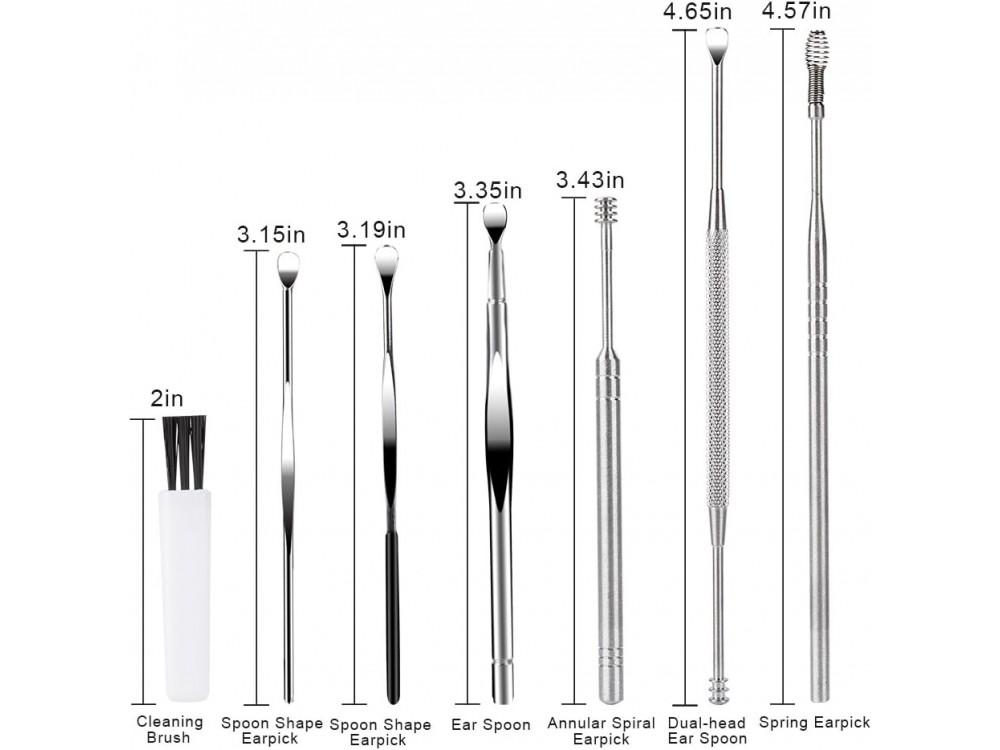 AJ 7 pcs Earwax Removal Kit, Set of 7 Ear Cleaning Tools, with Case, Silver