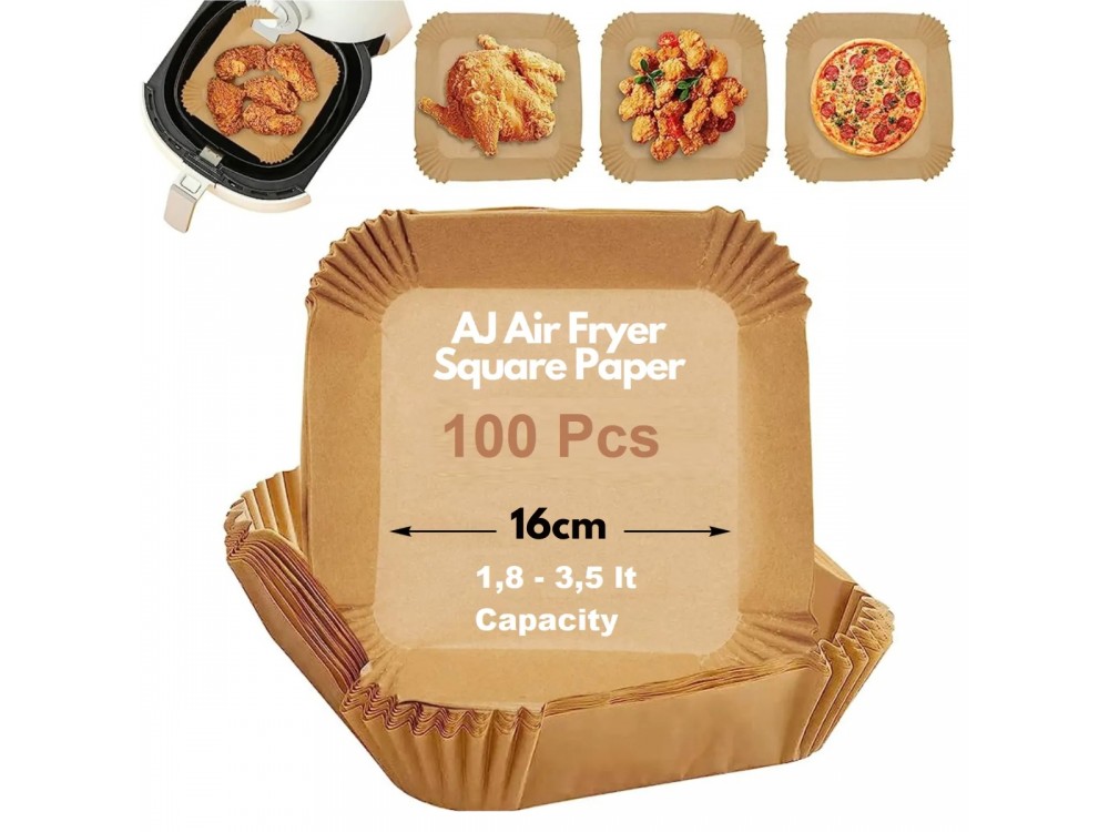 AJ Air Fryer Disposable Paper Liner Square, Αντικολλητικά χαρτιά ψησίματος για Air Fryer 16cm Τετράγωνα, Σετ των 100τμχ