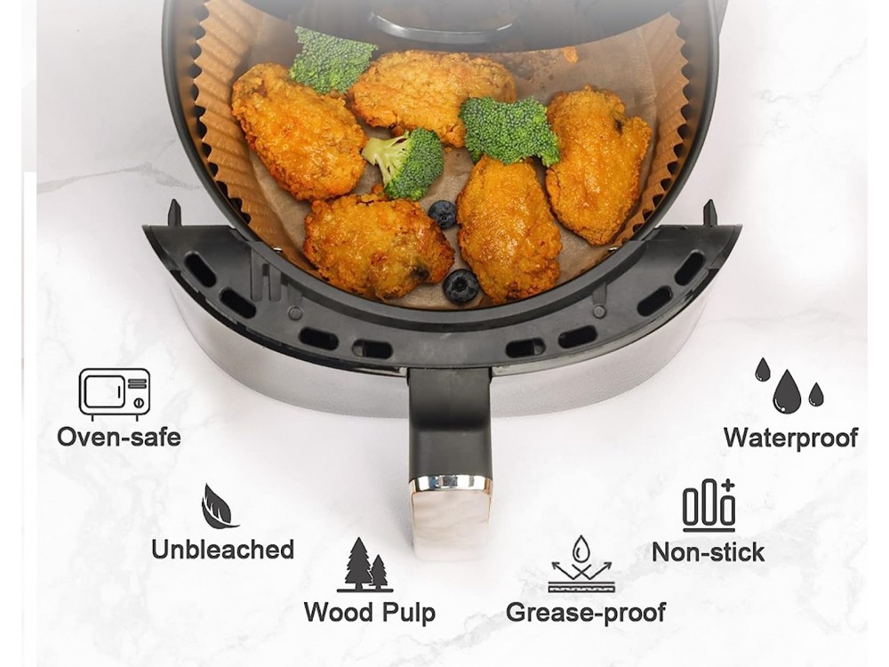 AJ Air Fryer Disposable Paper Liner Round, Αντικολλητικά χαρτιά ψησίματος για Air Fryer 20cm Στρογγυλά, Σετ των 100τμχ