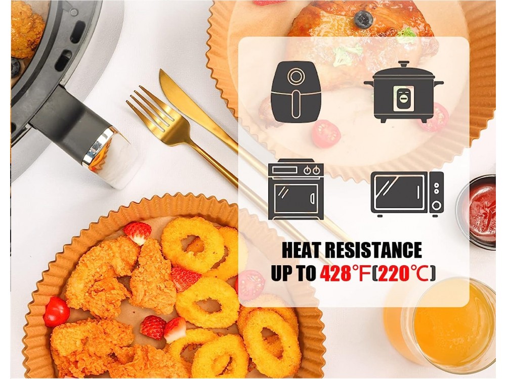 AJ Air Fryer Disposable Paper Liner Round, Αντικολλητικά χαρτιά ψησίματος για Air Fryer 20cm Στρογγυλά, Σετ των 100τμχ