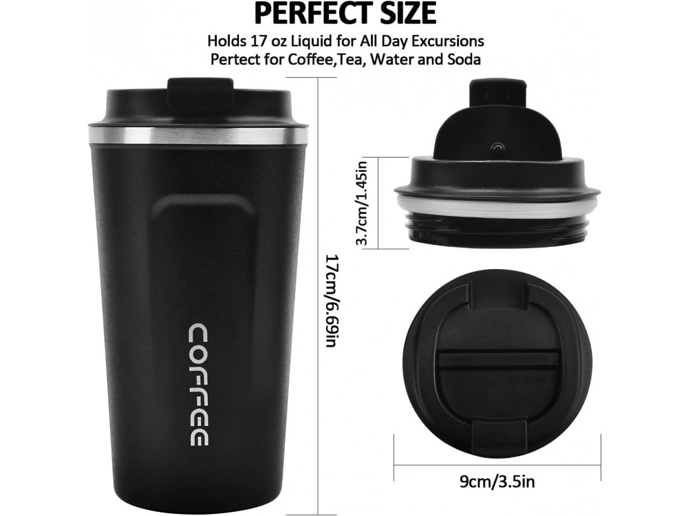 AJ Classico Travel Mug, Θερμός 510ml από Ανοξείδωτο ατσάλι, Μαύρο