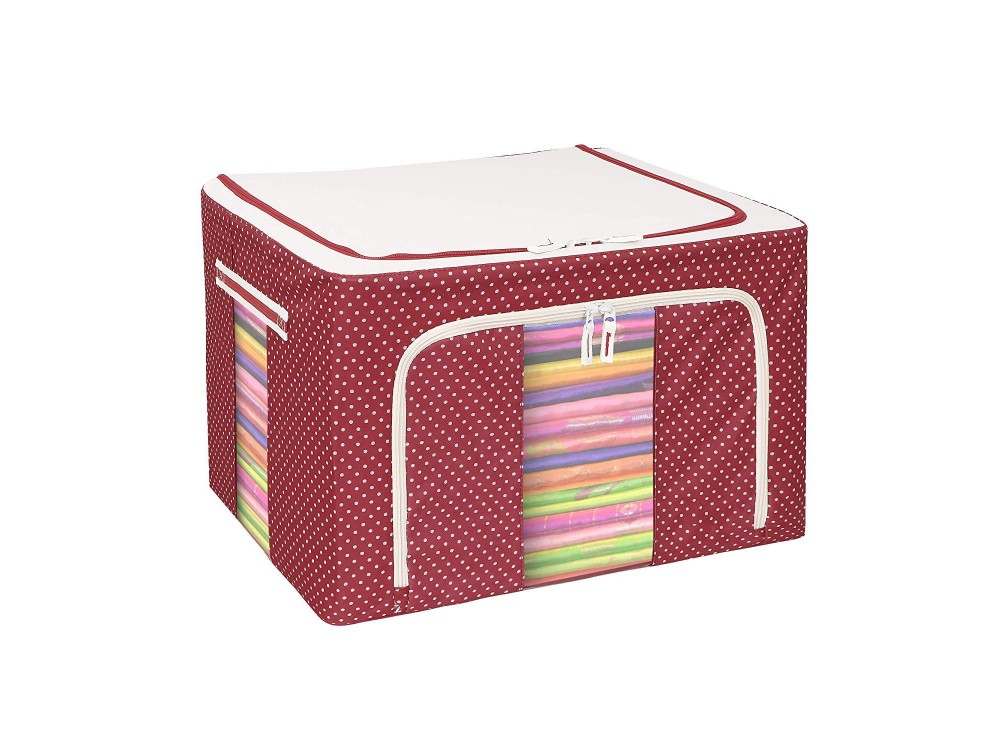 AJ Clothes Storage Organizer Bag 18L, Κουτί Αποθήκευσης Ρούχων με 2 Ανοίγματα/Παράθυρο, 40x30x15cm, Κόκκινο / Πουά