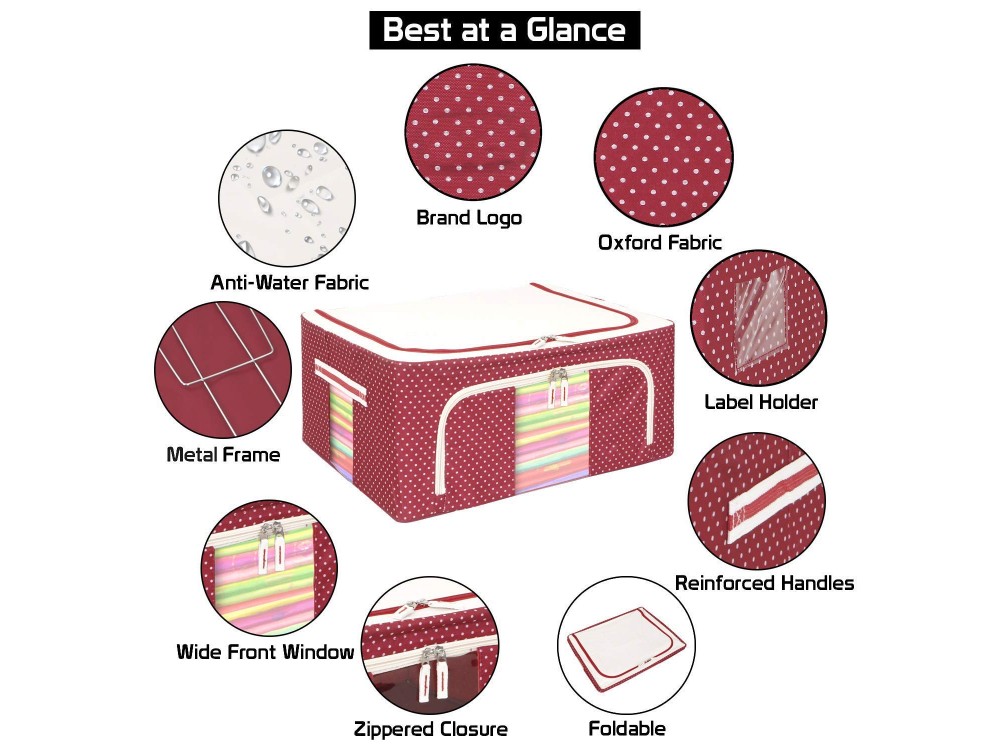 AJ Clothes Storage Organizer Bag 18L, Κουτί Αποθήκευσης Ρούχων με 2 Ανοίγματα/Παράθυρο, 40x30x15cm, Κόκκινο / Πουά