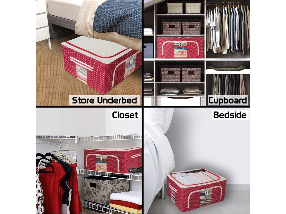 AJ Clothes Storage Organizer Bag 18L, Κουτί Αποθήκευσης Ρούχων με 2 Ανοίγματα/Παράθυρο, 40x30x15cm, Κόκκινο / Πουά