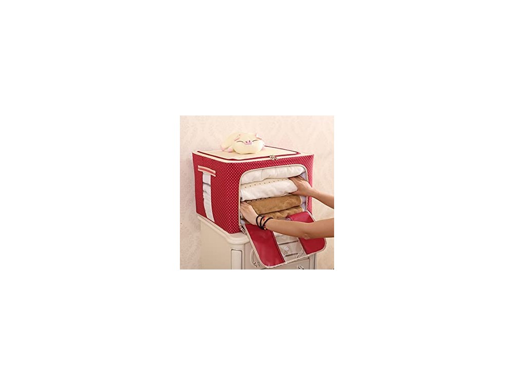 AJ Clothes Storage Organizer Bag 18L, Κουτί Αποθήκευσης Ρούχων με 2 Ανοίγματα/Παράθυρο, 40x30x15cm, Κόκκινο / Πουά