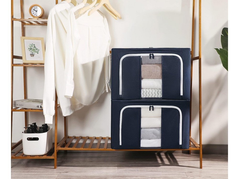 AJ Clothes Storage Organizer Bags 101L, Κουτιά Αποθήκευσης Ρούχων με 2 Ανοίγματα & Παράθυρο, Σετ των 6τμχ, 60 x 42 x 40cm, Blue