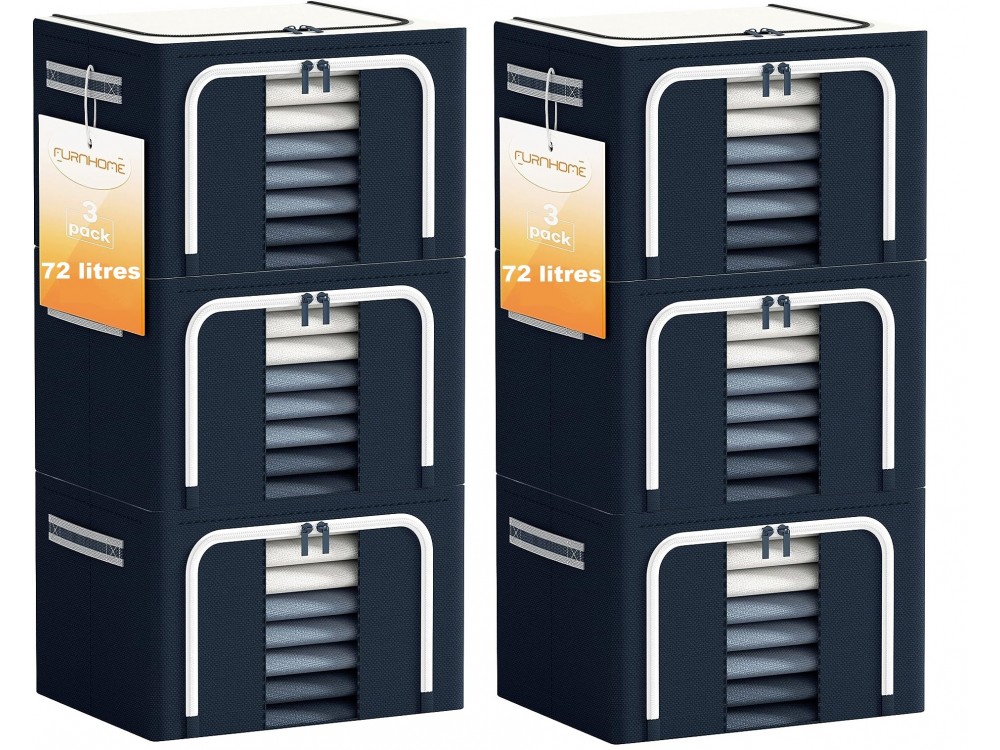 AJ Clothes Storage Organizer Bags 72L, Κουτιά Αποθήκευσης Ρούχων με 2 Ανοίγματα και Παράθυρο, Σετ των 6τμχ, 50 x 40 x 36cm, Blue