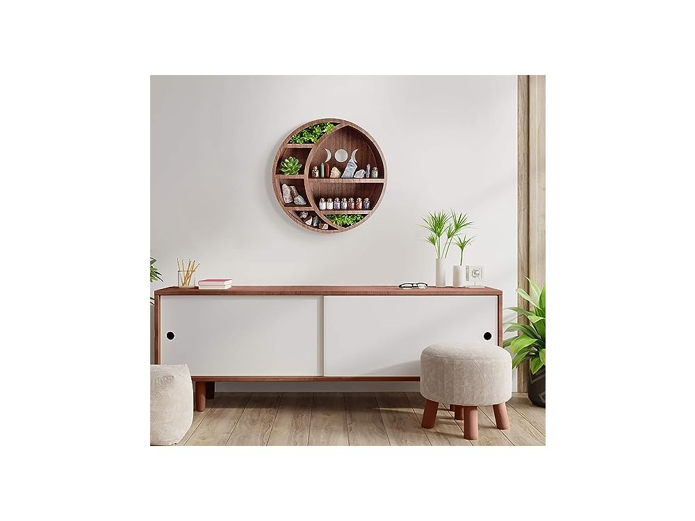 AJ Crescent Moon Shelf, Rustic Crescent Moon Wall Shelf, Brown