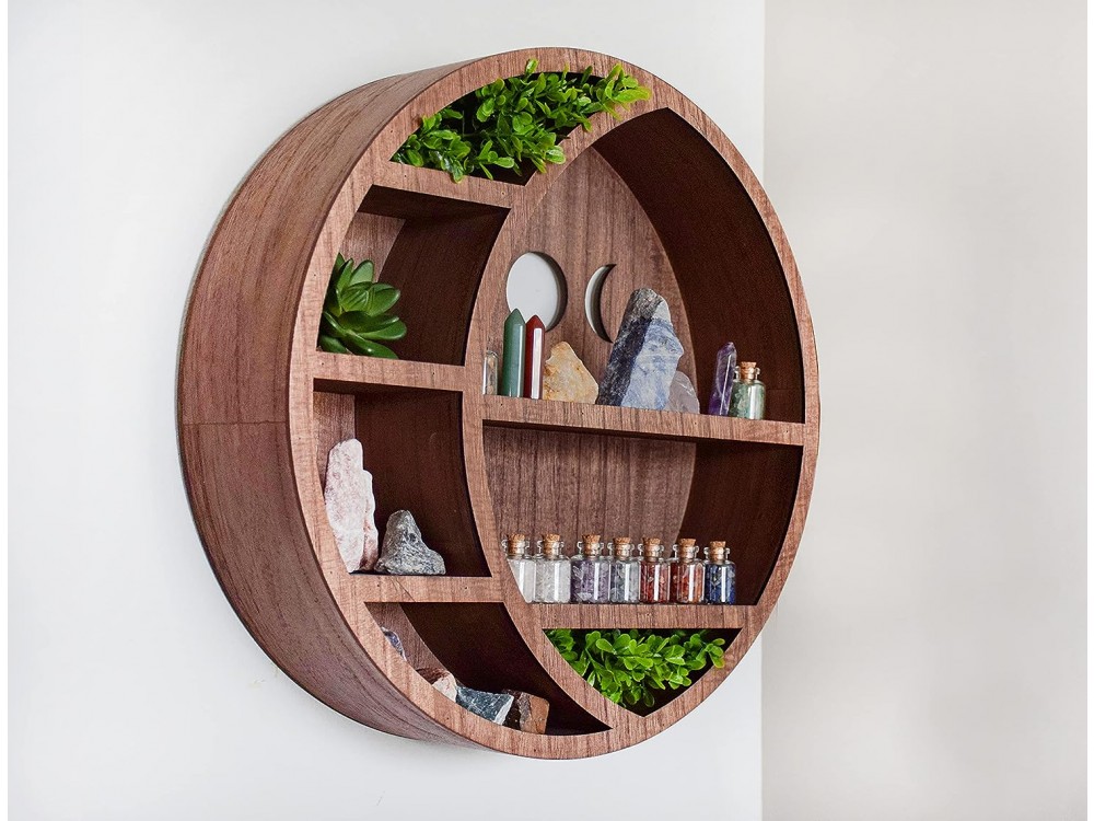 AJ Crescent Moon Shelf, Ραφιέρα Τοίχου σε Ρουστίκ Στυλ Μισοφέγγαρο 35x35x9cm, Brown