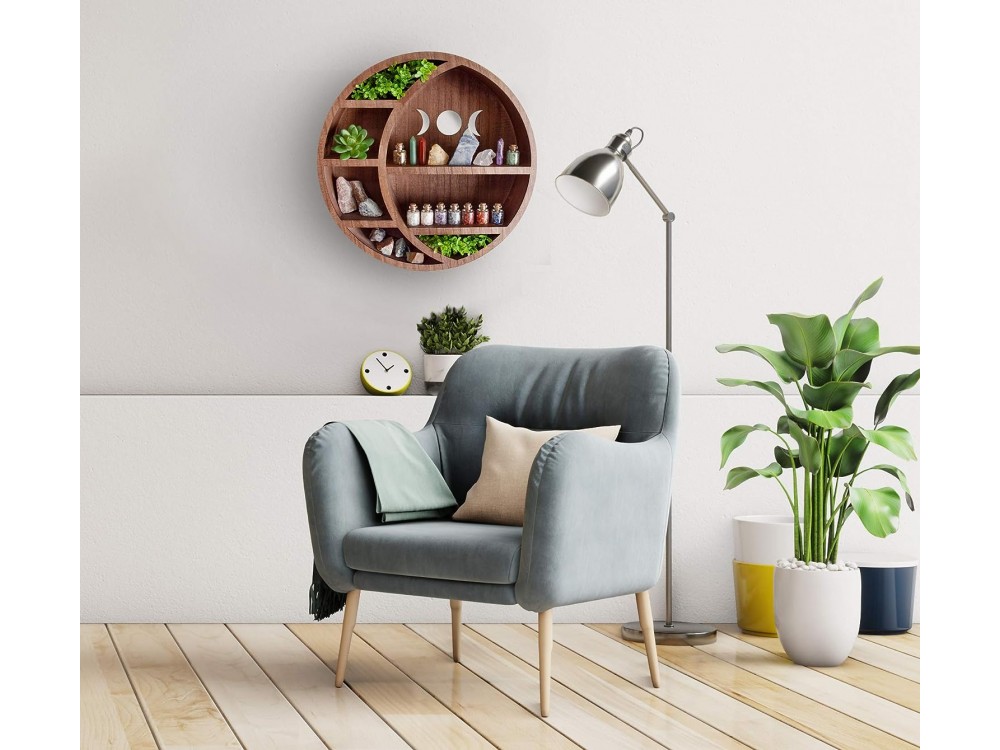 AJ Crescent Moon Shelf, Ραφιέρα Τοίχου σε Ρουστίκ Στυλ Μισοφέγγαρο 35x35x9cm, Brown