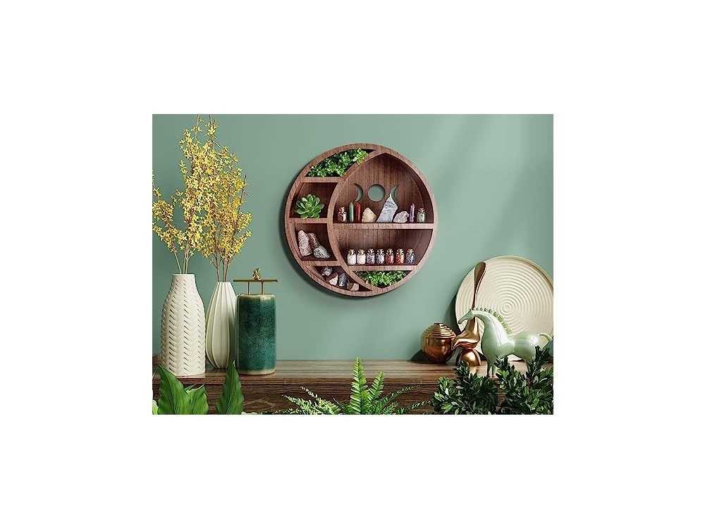 AJ Crescent Moon Shelf, Rustic Crescent Moon Wall Shelf, Brown