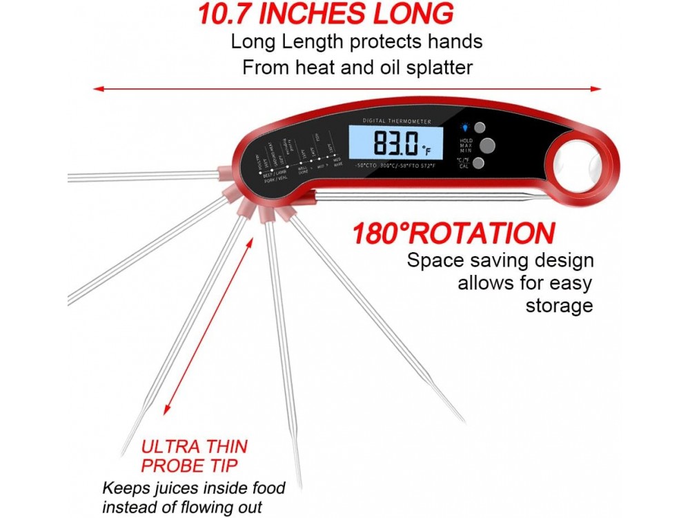 AJ Digital Meat Thermometer, Ψηφιακό Θερμόμετρο Μαγειρικής με Ακίδα και Φωτιζόμενη Οθόνη