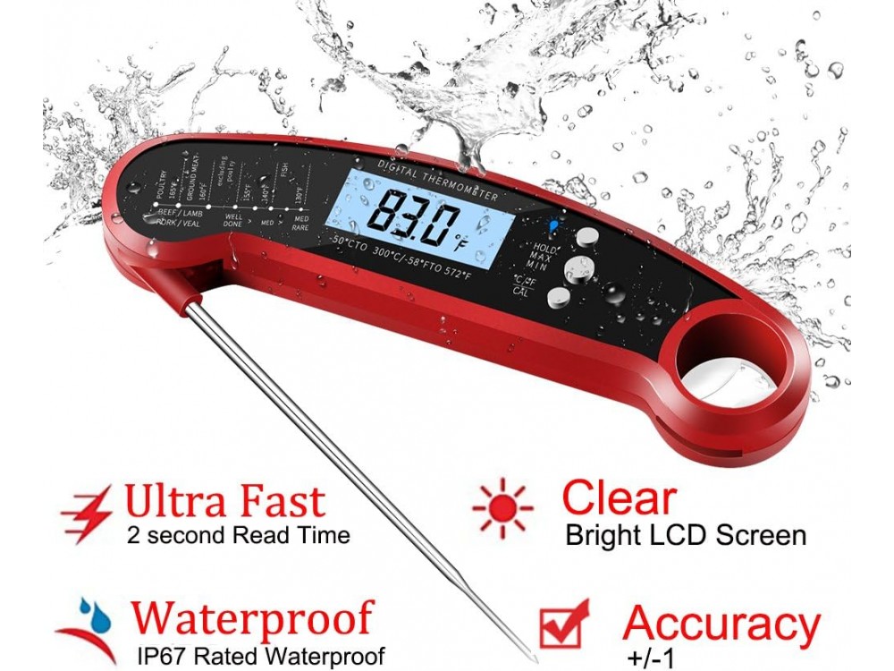 AJ Digital Meat Thermometer, Digital Cooking Thermometer with Spike and Illuminated Display