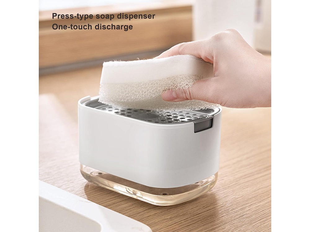AJ Dish Soap Dispenser, 300ml Kitchen Tabletop Dispenser with Sponge Holder, Black