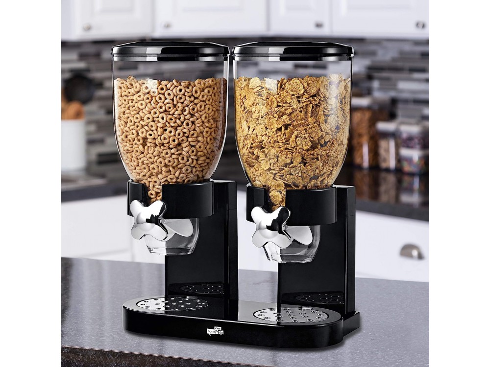 AJ Double Cereal Dispenser, Cereal Dispenser with 2 Containers of 500ml, Black