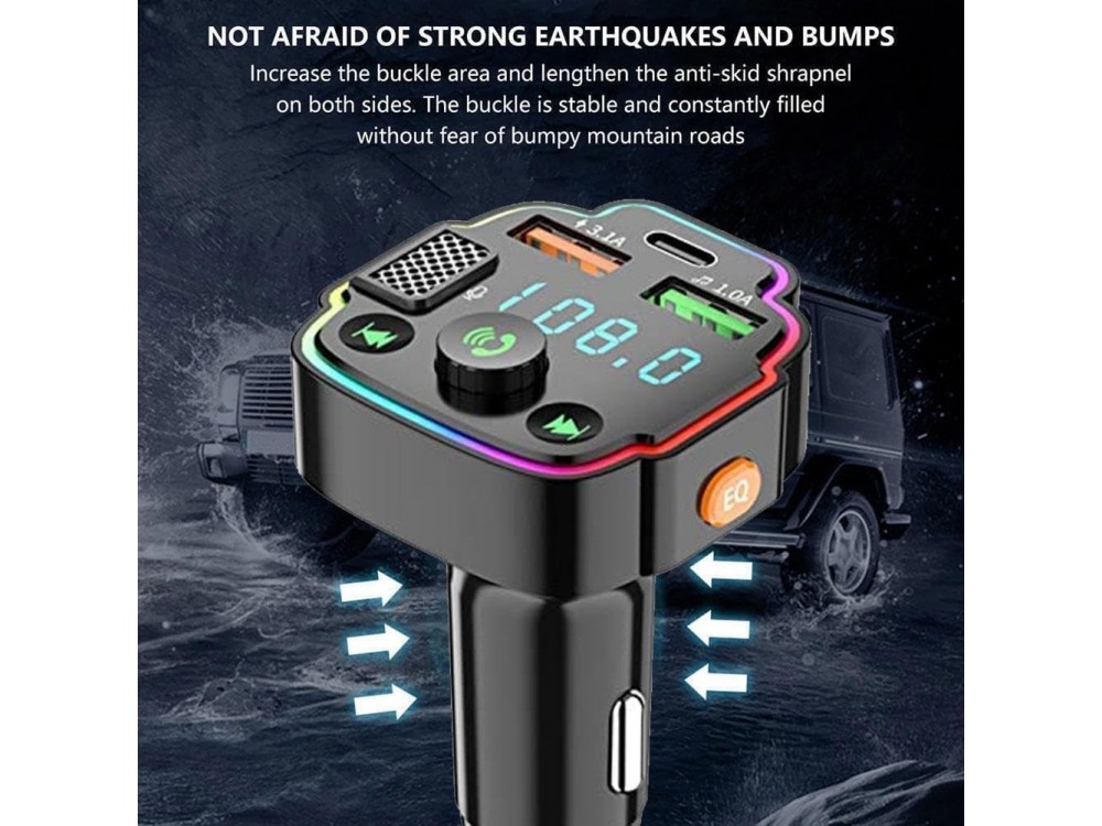 AJ FM Transmitter Bluetooth Handsfree Αυτοκινήτου & Φορτιστής PD 20W με Οθόνη LED & RGB LED Φωτισμό & 2 USB