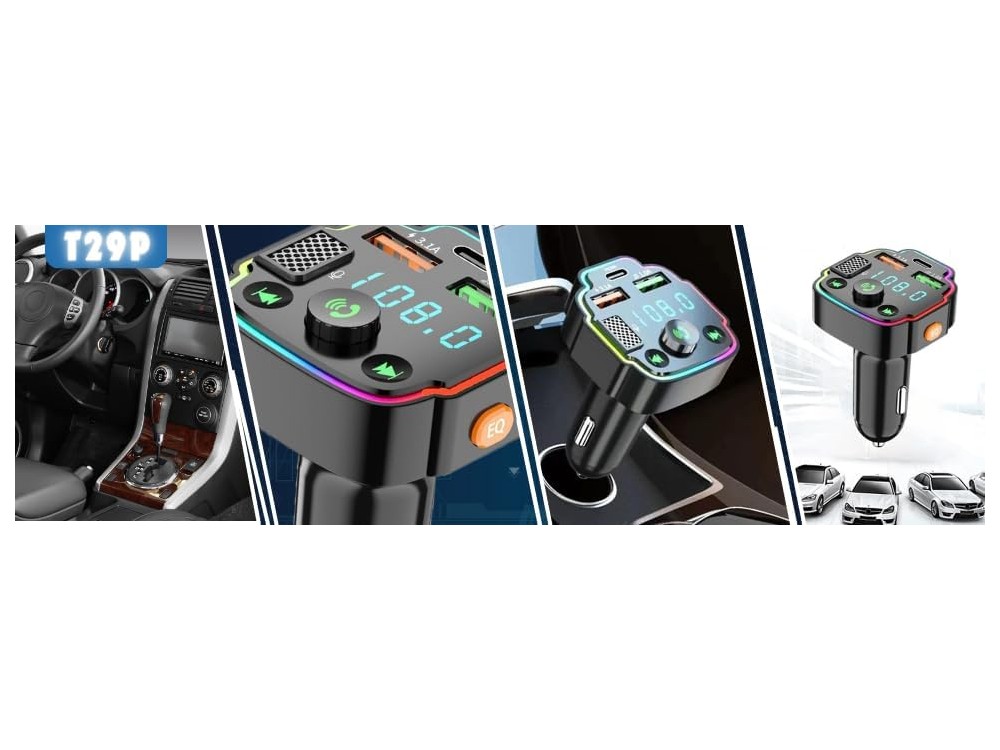 AJ FM Transmitter Bluetooth Handsfree Αυτοκινήτου & Φορτιστής PD 20W με Οθόνη LED & RGB LED Φωτισμό & 2 USB