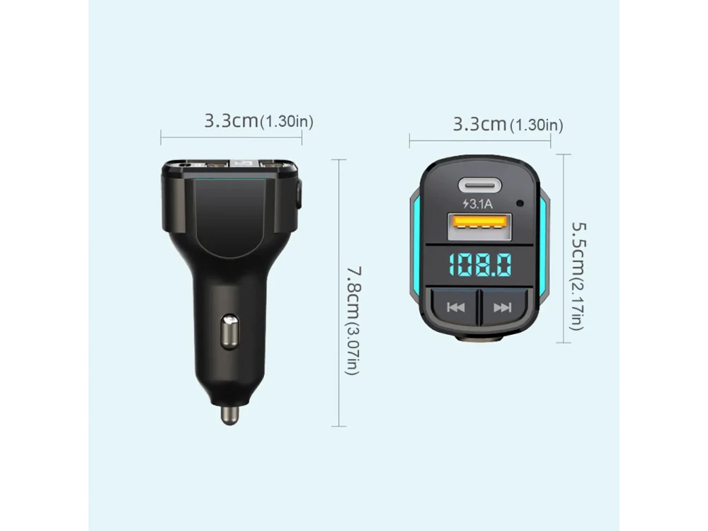 AJ FM Transmitter Bluetooth Handsfree Αυτοκινήτου & Φορτιστής QC3.0 μεΕνσωματωμένο Καλώδιο 3-in-1, Οθόνη LED & USB