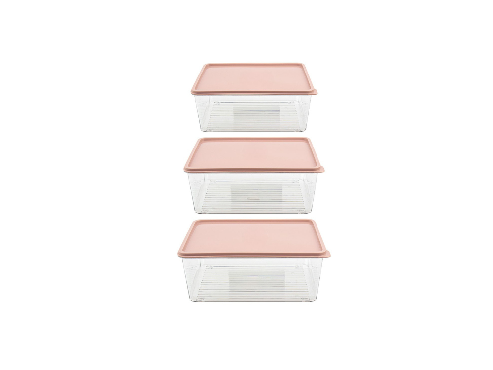 AJ Food Storage Container Set 3pcs, Δοχεία Αποθήκευσης Φαγητού Σετ των 3, 1.8L/3.2L/4.5L, Ροζ/Διάφανο