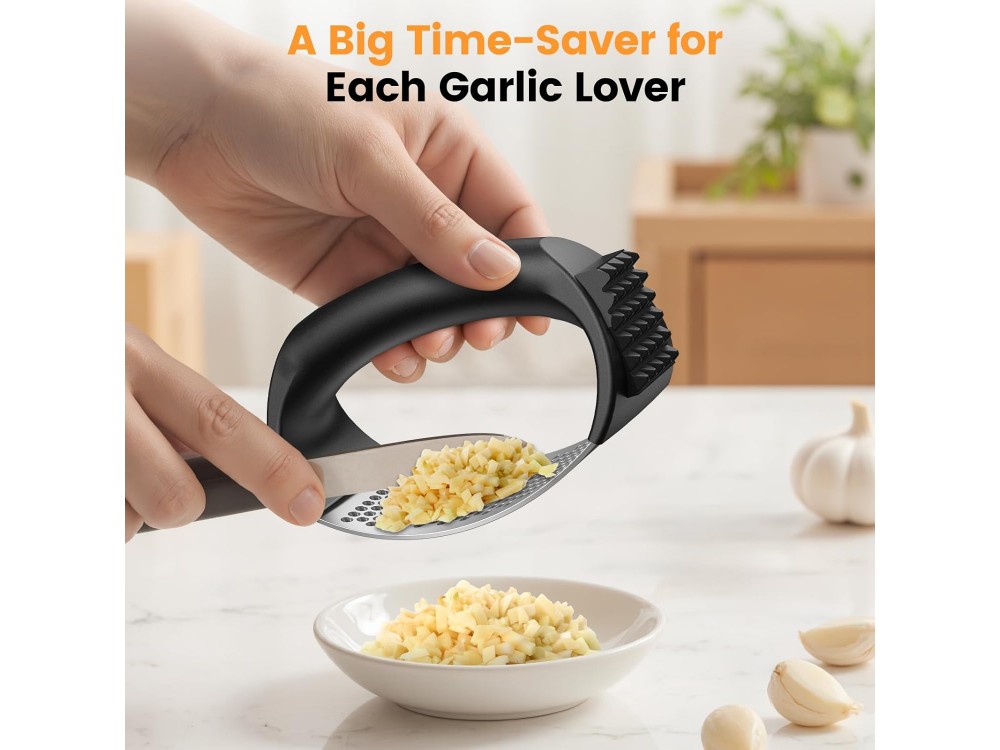 AJ Garlic Press, Πρέσα Σκόρδου από Ανοξείδωτο Ατσάλι, Black