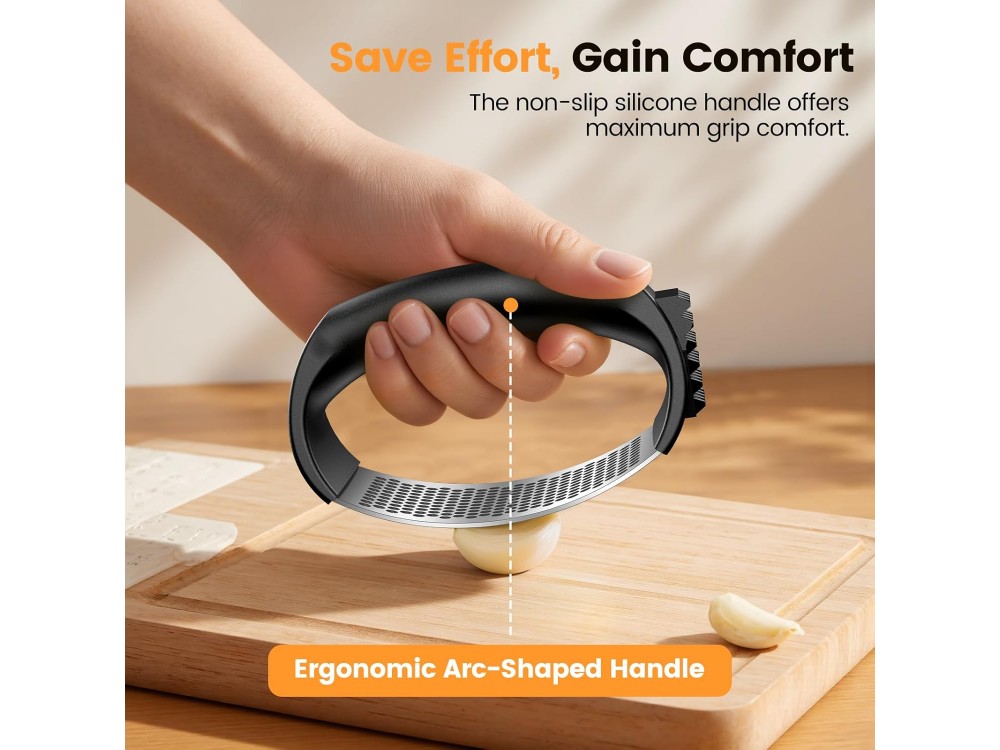 AJ Garlic Press, Πρέσα Σκόρδου από Ανοξείδωτο Ατσάλι, Black